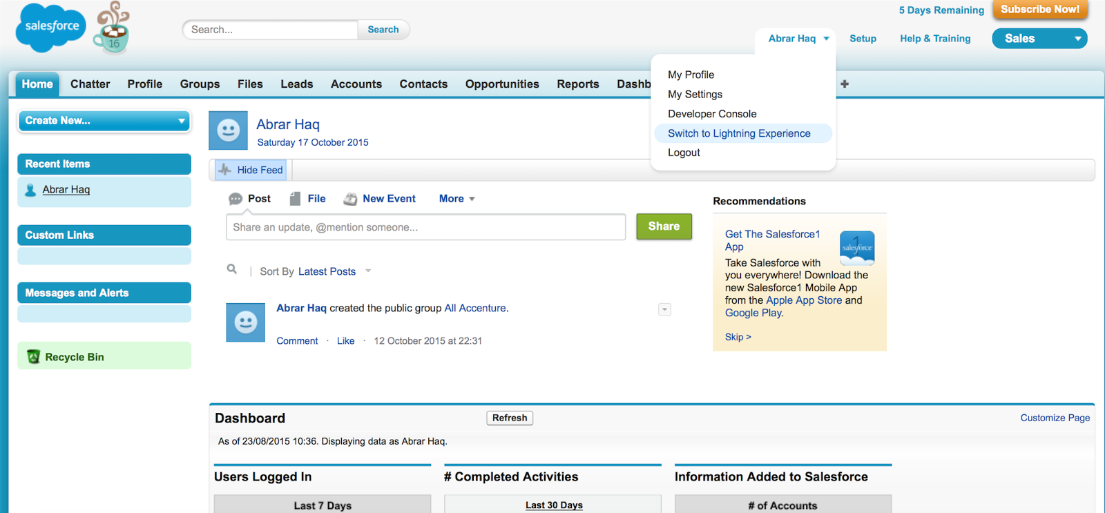 salesforce crm oude interface