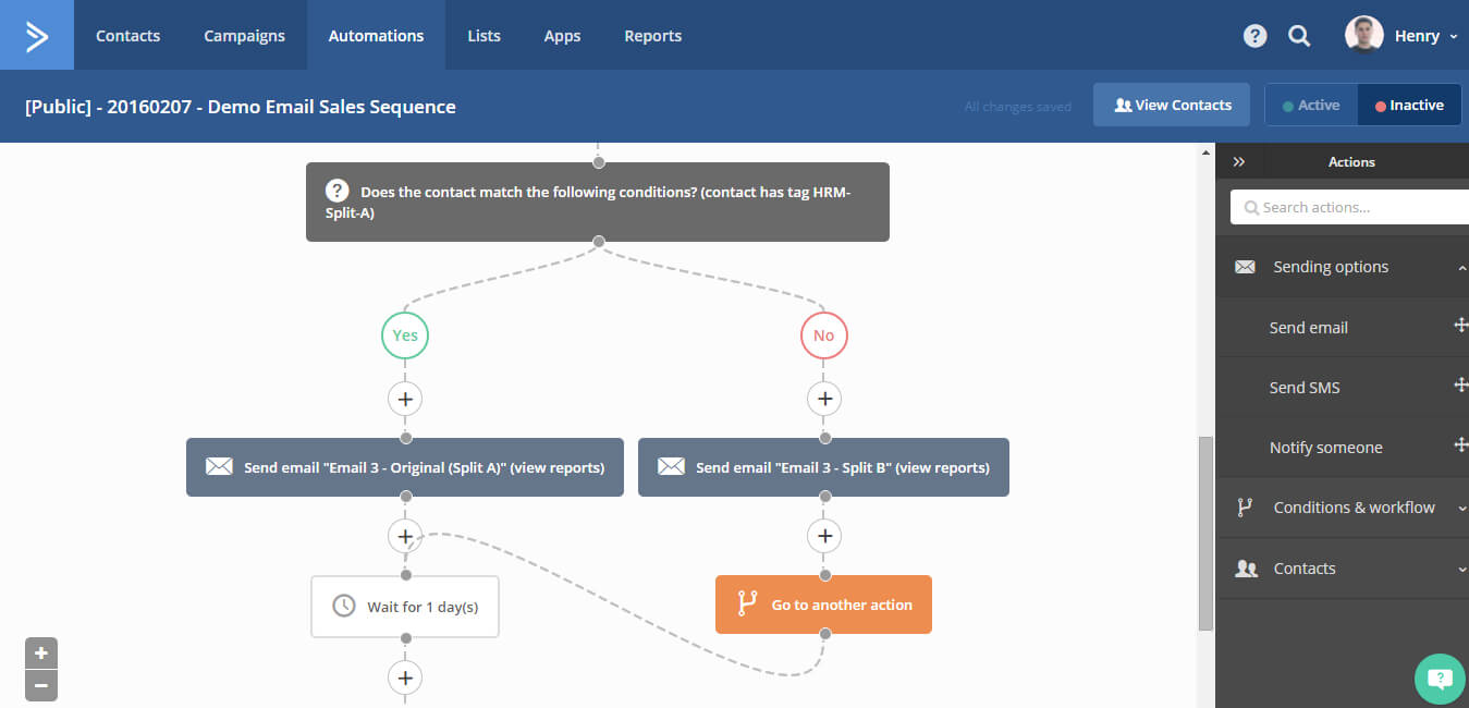 active campaign marketing automation systeem met CRM functionaliteiten interface