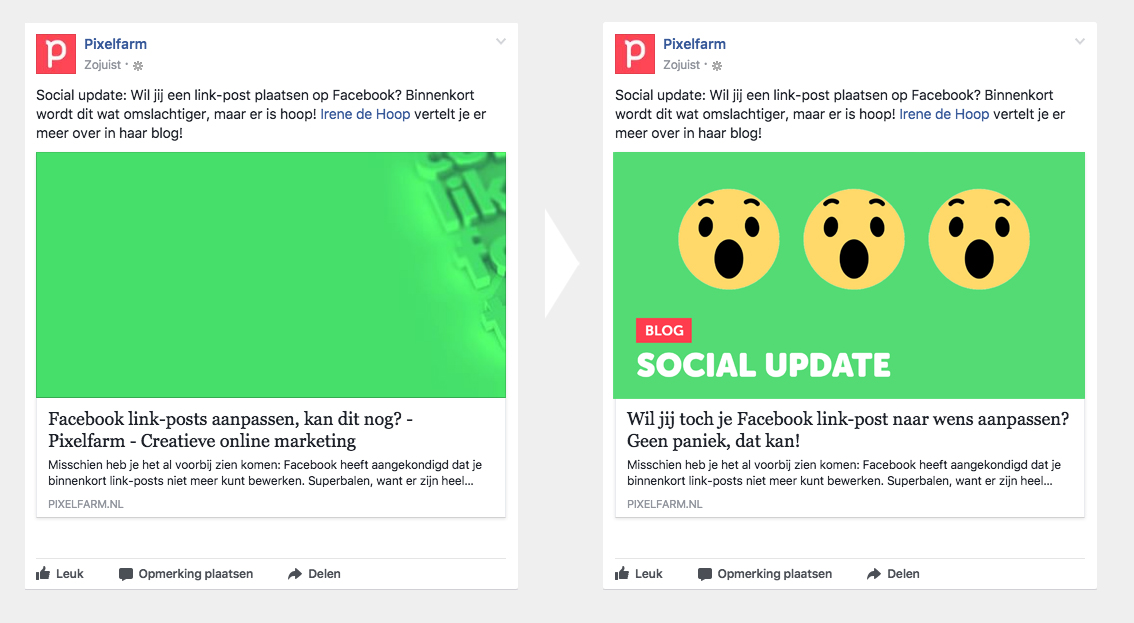 voorbeeld van aanpassen link post op facebook