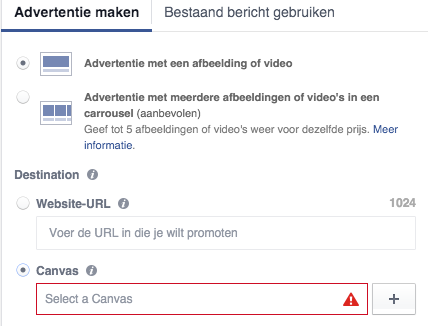 Voorbeeld facebook canvas maken en instellen