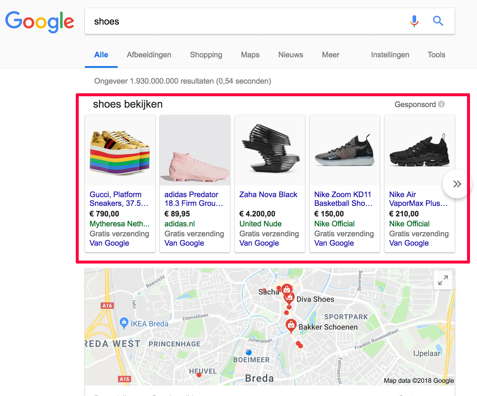 Google Shopping Voorbeeld