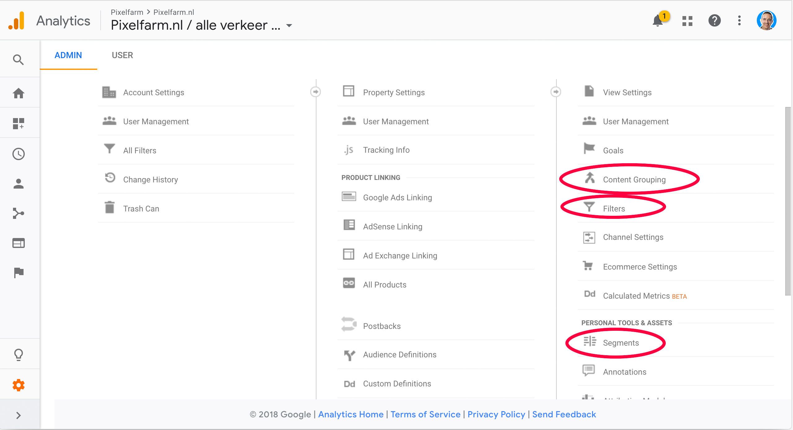 Google Analytics filters segmenten content groepen