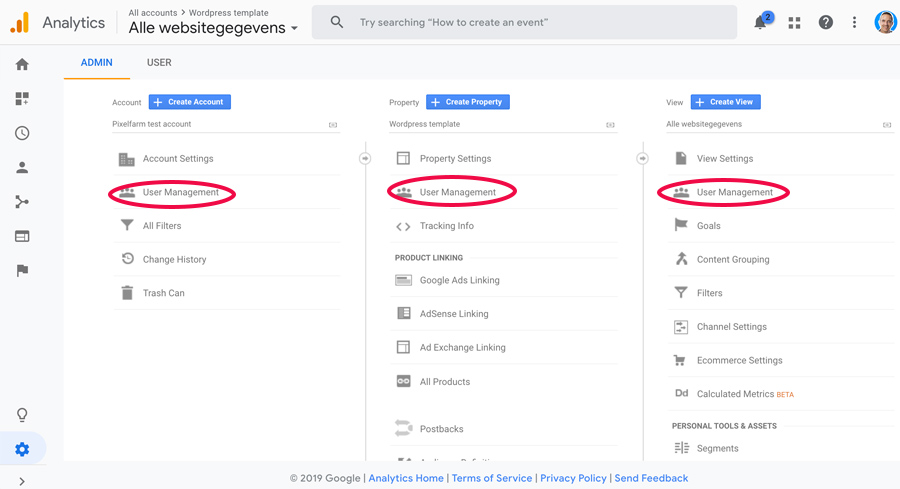 gebruikersbeheer Google Analytics