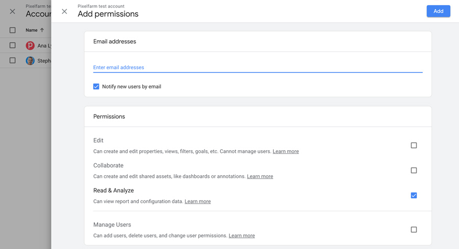 juiste rechten Google Analytics