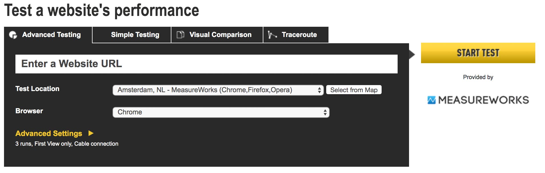 Webpagetest snelheids test website analyse tools